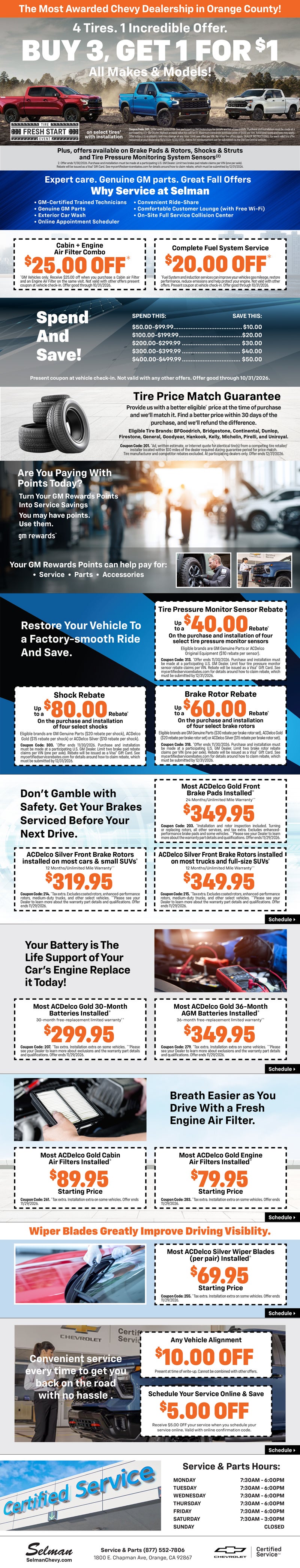 Service & Parts offers at Selman Chevrolet