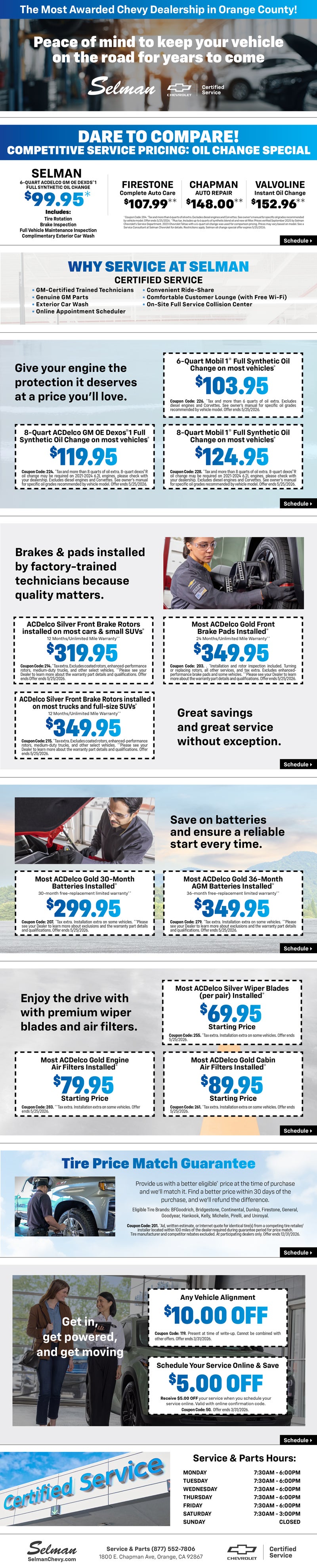 Chevy Service Specials at Selman Chevrolet
