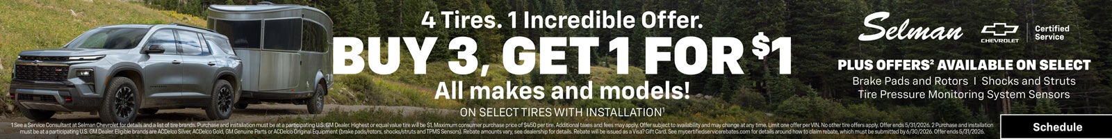 Buy 3 Tires, Get 1 for $1