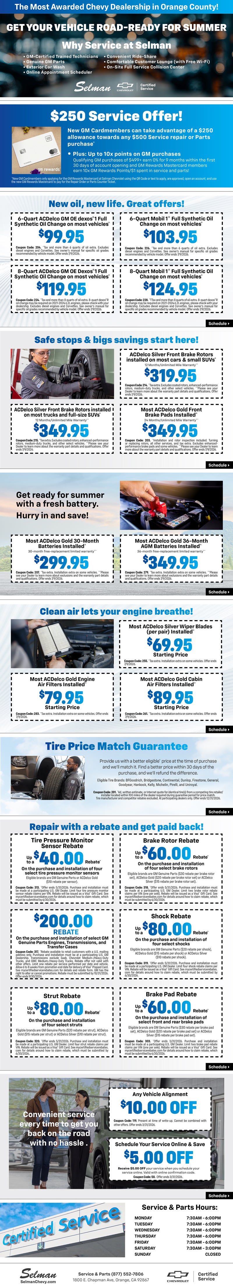 Chevy Service Specials at Selman Chevrolet