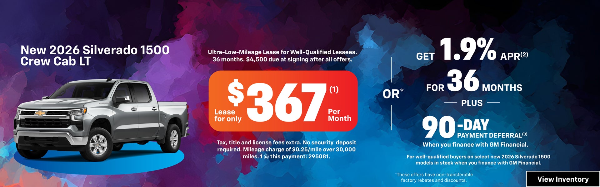 New 2026 Silverado 1500 Crew Cab LT Lease for only $367 per 