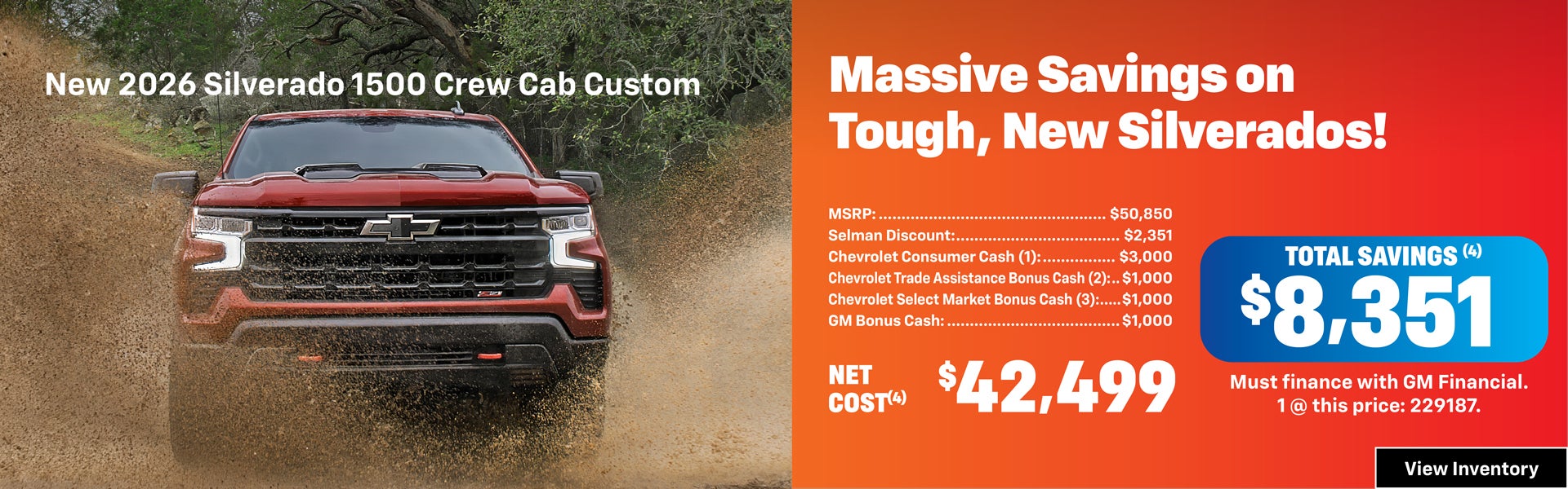 2026 Silverado 1500 Crew Cab Custom $42,499 