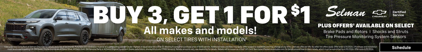 Buy 3 Tires, Get 1 for $1